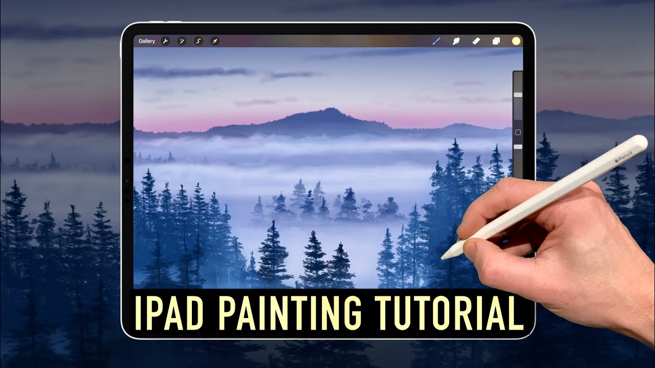 IPAD PAINTING TUTORIAL - Mountain Forest Clouds landscape in Procreate ...