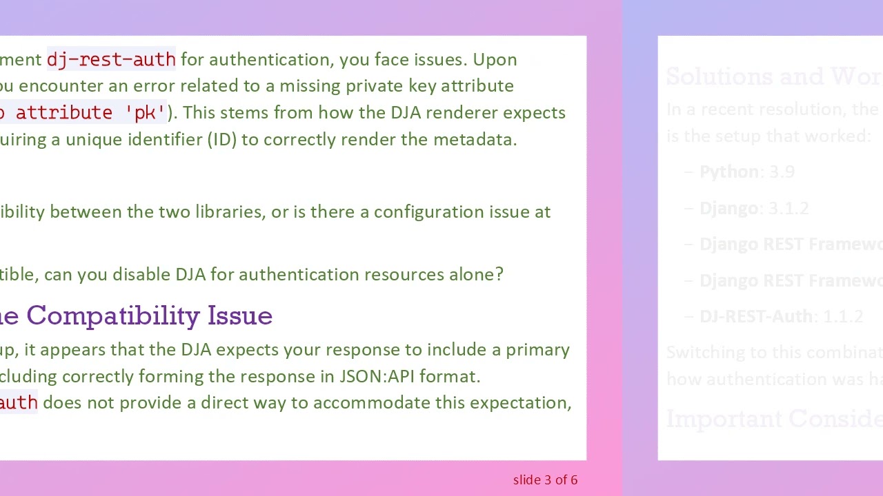 Solving dj-rest-auth Incompatibilities with Django ReST Framework JSON API