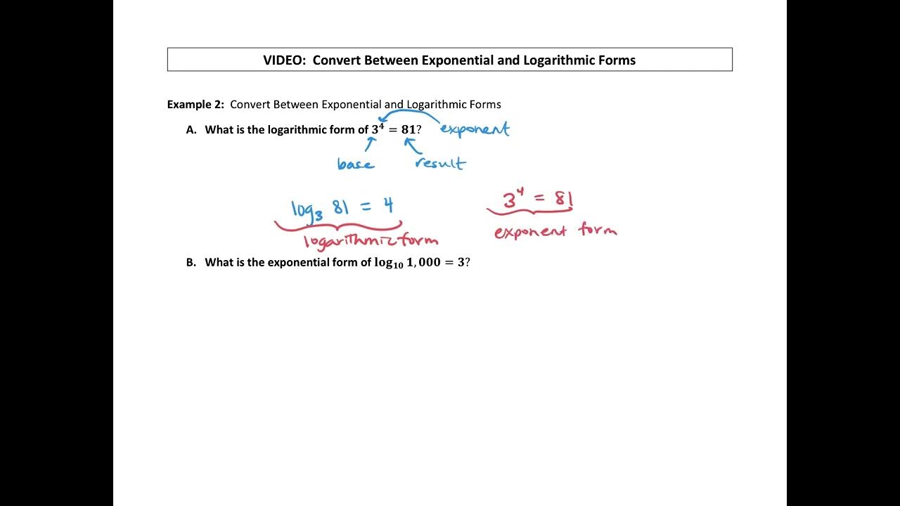 Convert Between Exponential and Logarithmic Forms - YouTube