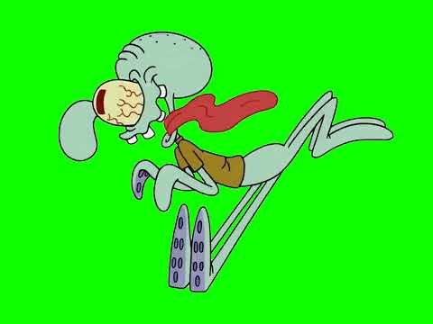 Squidward Running Green Screen