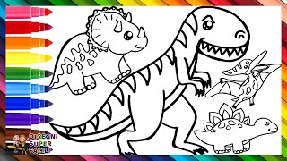Disegnare e Colorare 5 Dinosauri 🦖🦕🌋 T REX e Altro 🌈 Disegni per Bambini
