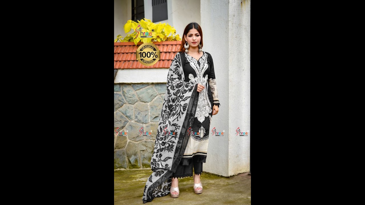 Shree Fabs S-1476 Muzlin Pure Cotton With Patch Work Suit ||Black Pakistani Suit Single Pc