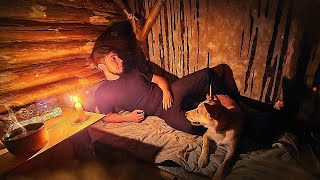 A cozy night in my dugout in the wild forest. Came to the forest and stayed overnight. Part 25.