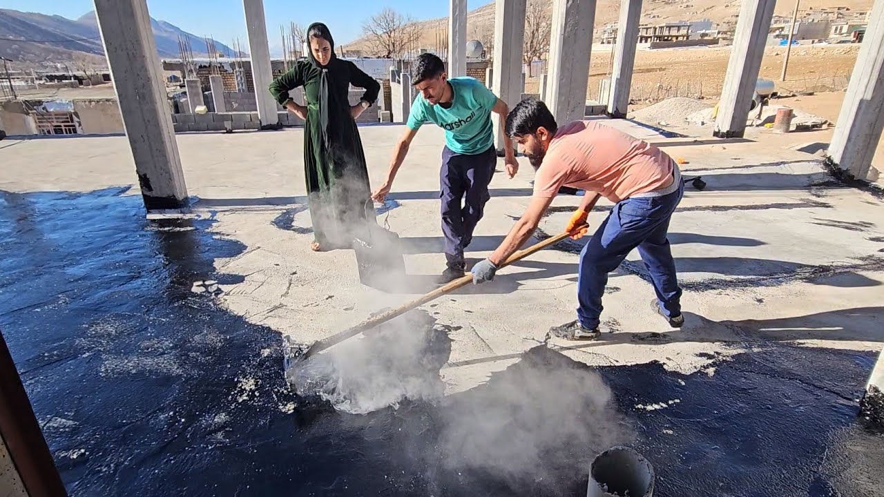 Afshin and Shokofeh's busy day: from planting flowers to tarring the roof! 🌸🔥