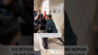 The Ice Officer Is Seen Pushing The Woman To The Ground In Front Of Her Young Children shorts