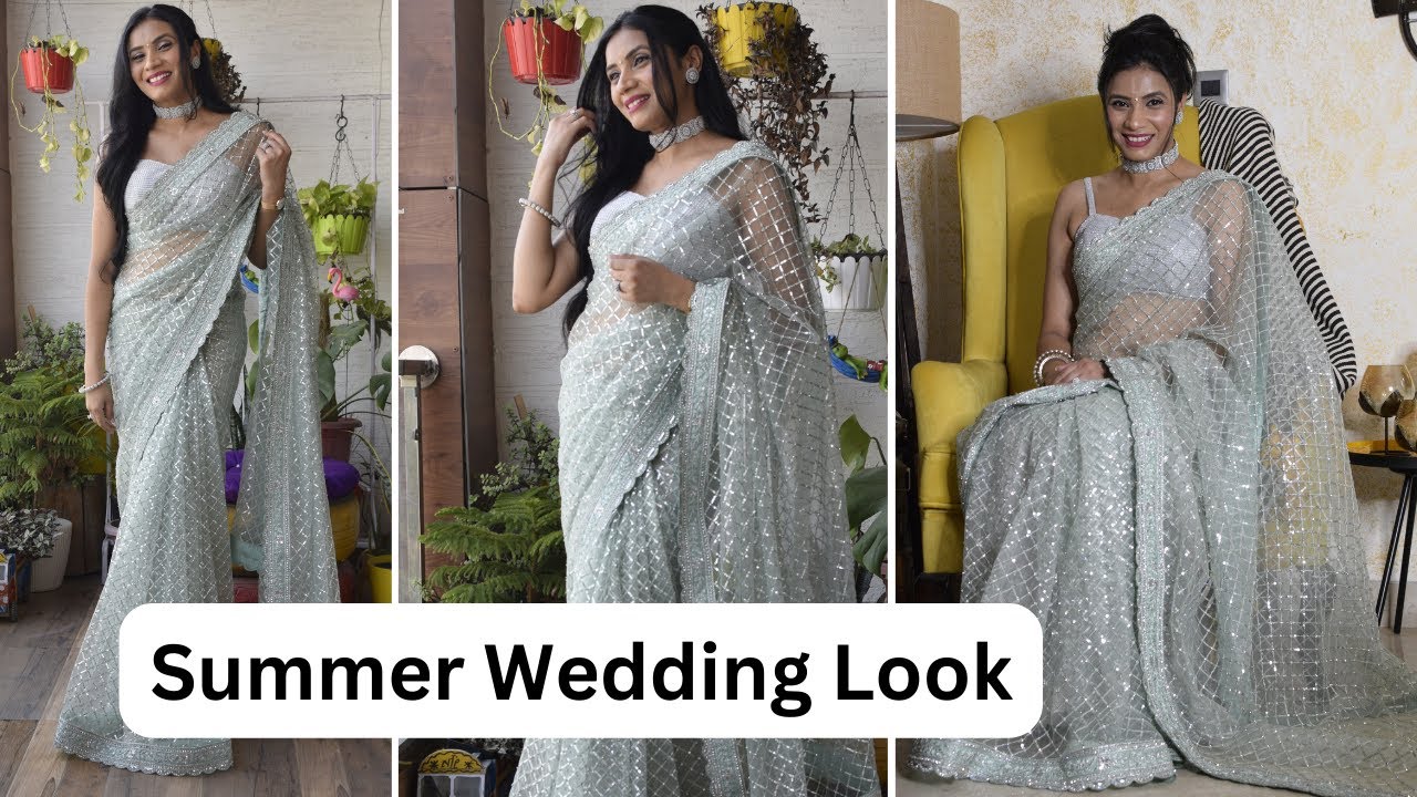 Summer Wedding Saree Look | Makeup + Hairstyle For Net Saree | Aanchal