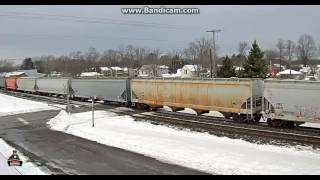 Three BC Rail Engines and A CN Engine Lead Freight Train In Chesterton