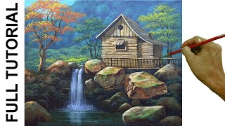 Tutorial : Acrylic Painting Landscape / House with Waterfalls / JMLisondra