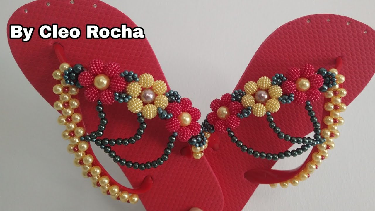 COMO FAZER UM LINDO CHINELO COM FLOR DE PÉROLAS CRAQUELADAS @artespreciosascleorocha446
