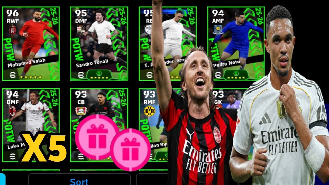 X5 🎁 POTW Worldwide Pack Opening 🤩| New POTW Card 🔥| efootball Mobile 2026| Luka Modric | Salah 102|