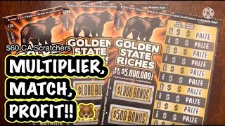 MULTIPLIER, MATCH, PROFIT!! $60 CA Scratchers