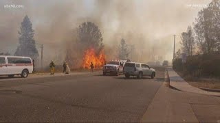 Firefighters are battling a fire near sutton way and idaho maryland
road in grass valley.