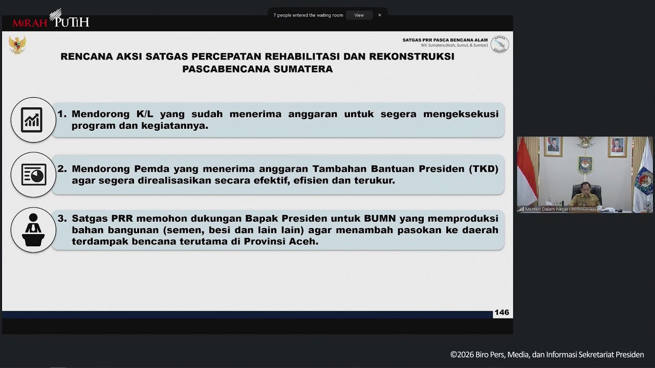 LIVE: Presiden Prabowo Pimpin Ratas Perkembangan Penanganan Bencana Alam, 7 September 2026