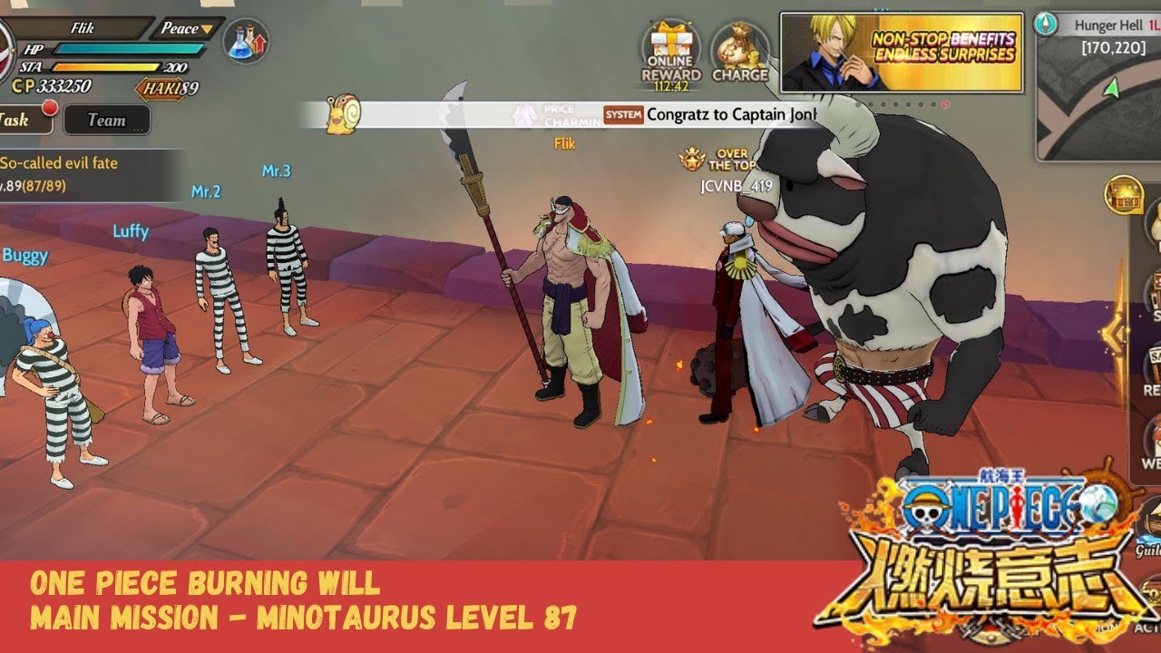 One Piece Burning Will Tips Pemula Main Mission Minotaurus Level 87 Youtube