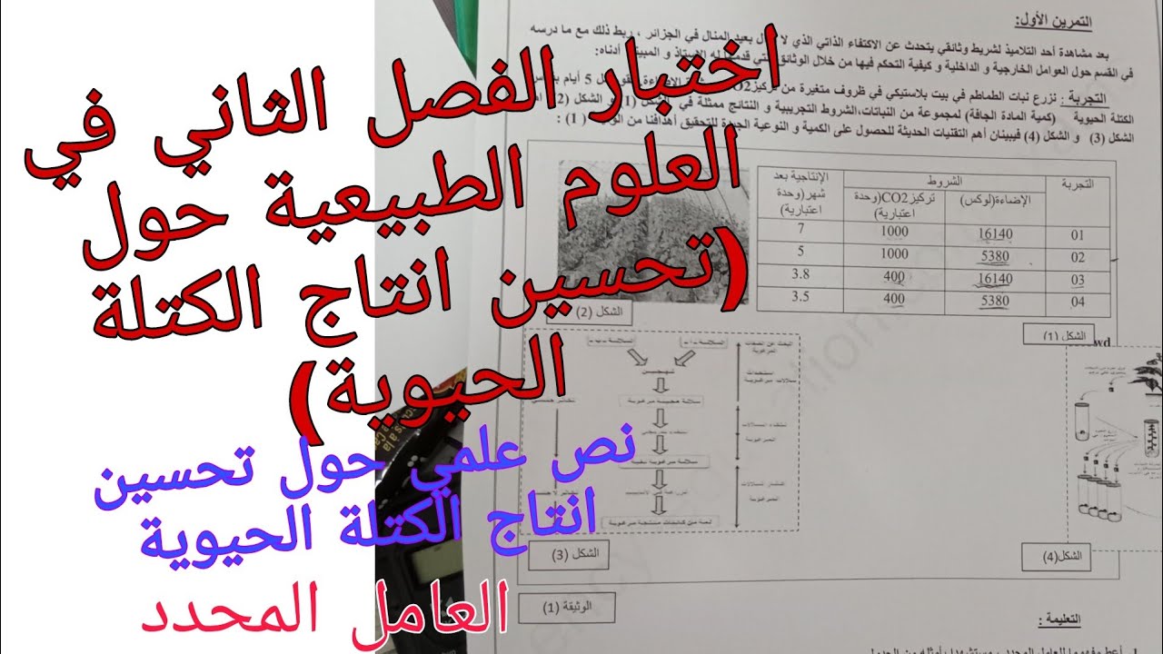 اختبار الفصل الثاني في العلوم الطبيعية للسنة الاولى ثانوي علمي (تحسين انتاج الكتلة الحيوية)