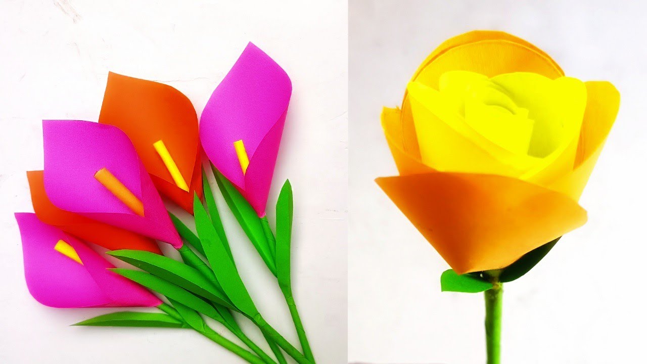 2 Easy paper flowers Making How to Make Paper Rose Flower How to make beautiful Levender