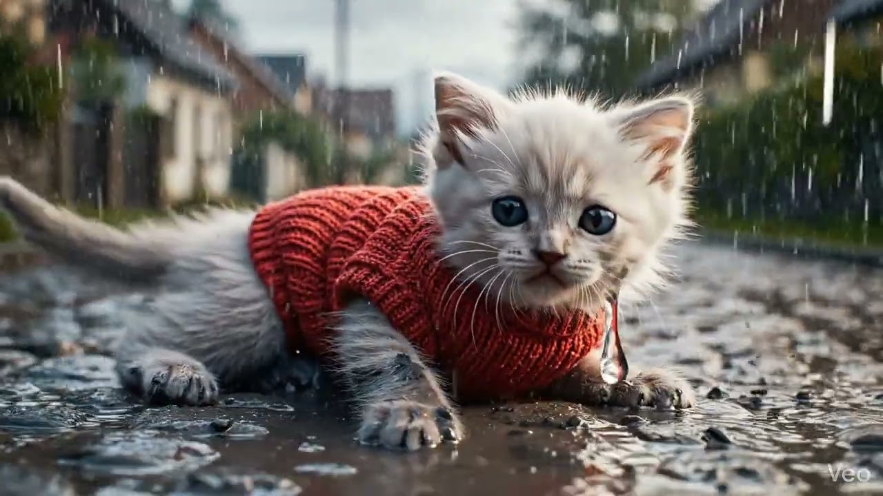 Kitten s Gentle Fall in Rain 1