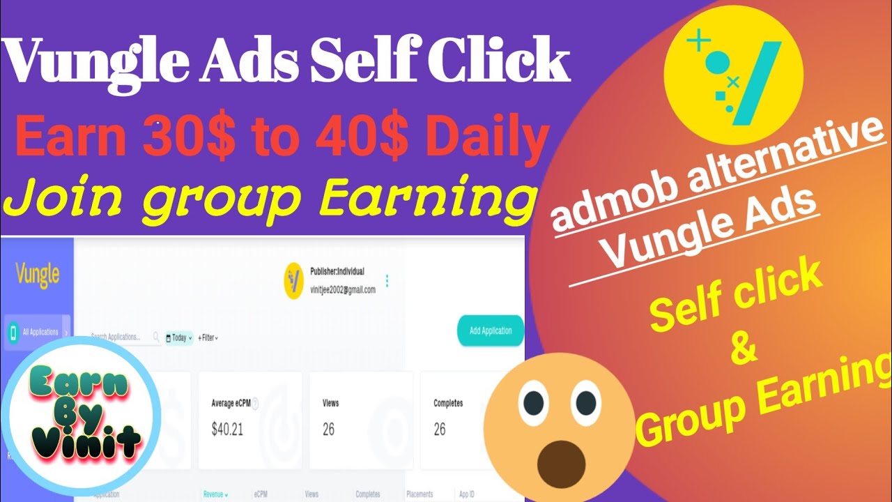 Vungle ads SelfClick || Earn 30$ to 40$ daily || Vungle ads group Earning ||Vungle Selfclick earning