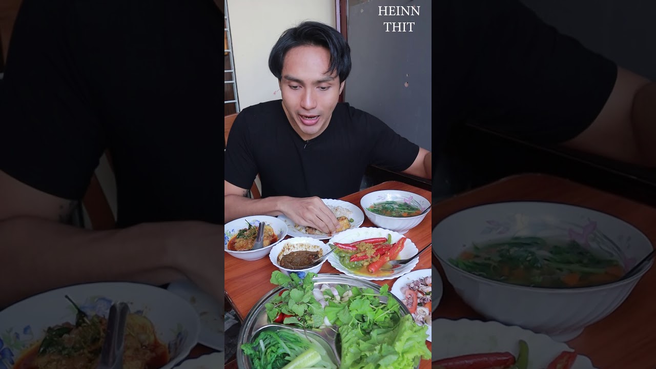 Heinn Thit - Mukbang (Eating show) of Braised chillies and soup (Burmese cuisine)