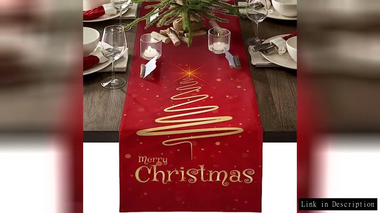 Christmas Gnome Table Runner Golden Snowflake, Linen Dresser Scarf for Xmas Party Decor and Noel Gif