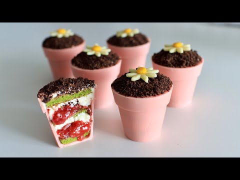 How to make quotEdible Flower Pot Green tea Cakequot      