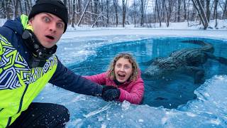 SHE GOT STUCK in the FROZEN POND!
