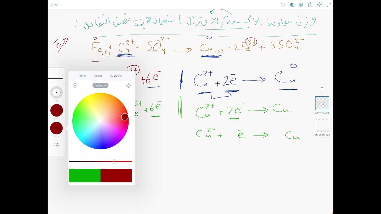 وزن معادلة الاكسدة والاختزال بطريقة نصفي التفاعل