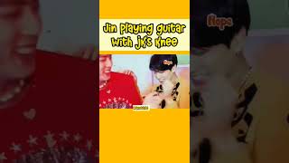 Jin really played guitar with jk's knee and then started goofing with him. #jinkook  #jinkookmoments