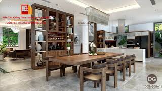 Nội thất phòng bếp + phòng ăn bằng gỗ óc chó phong cách đồng gia siêu đẹp mà bạn không thể bỏ qua.