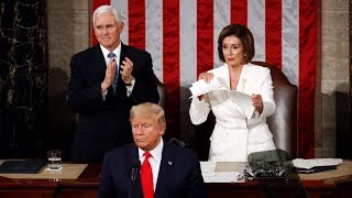 Nancy Pelosi rips up her copy of Trump's address after State of the Union