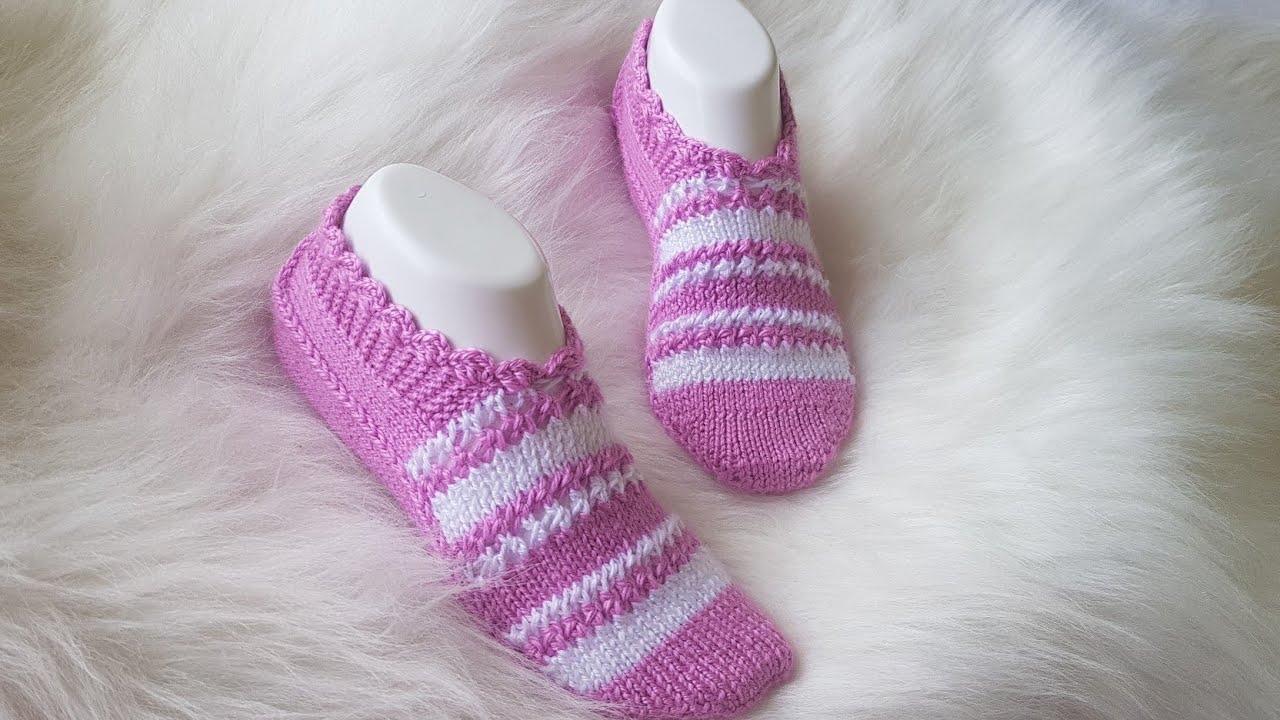 Dikişsiz İki Şişle Örülen Patik Modeli / Beş Şiş Görünümlü İki Şiş Patik / Çeyizlik Patik Modelleri