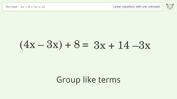 Solve 4x+8=3x+14: Linear Equation Video Solution | Tiger Algebra