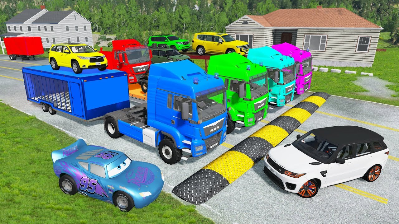 Flatbed Truck McQueen | Transportation with Truck - Pothole vs Car #40- | BeamNG.Drive Gameplay