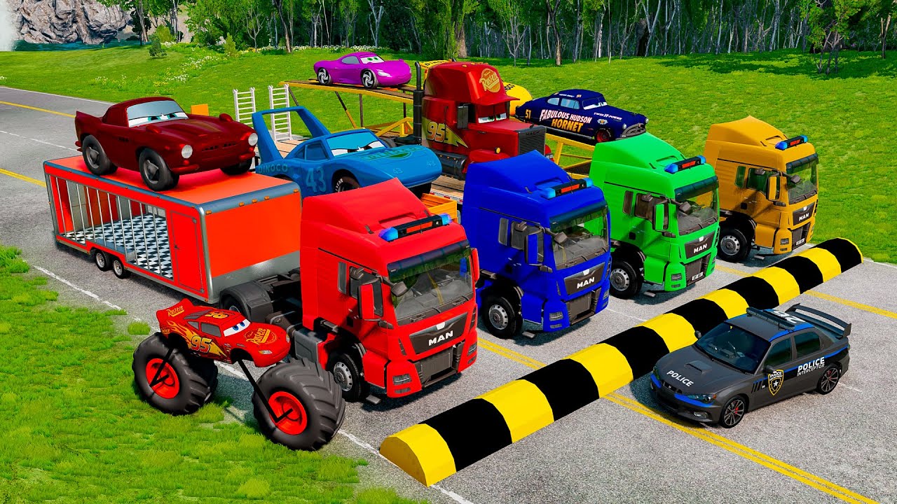 Flatbed Truck McQueen | Transportation with Truck - Pothole vs Car #13 | BeamNG.Drive Gameplay