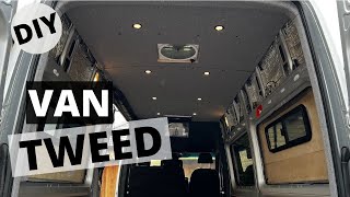 Ep5 SPRINTER VAN BUILD TWEED CEILING FABRIC INSULATION screenshot 4
