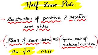 Zone plates, construction of Positive and negative zone plates || Half period zone
