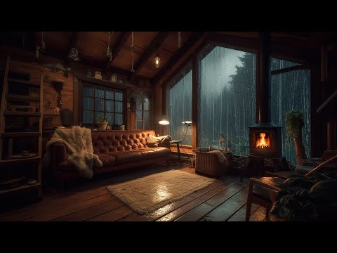 Wood Cabin Ambience | Rain Sounds for Sleep, Relaxation & Study with Fireplace Sounds