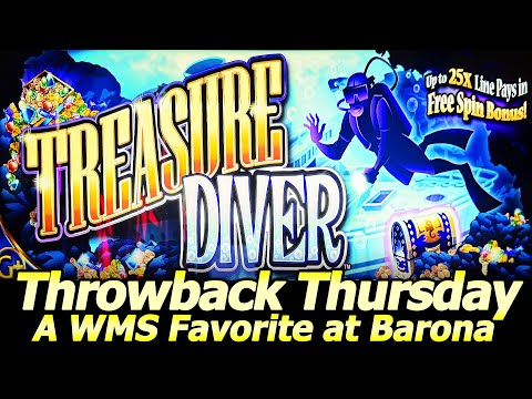 Treasure Diver slot for Throwback Thursday! Live Play and Bonus in this old WMS favorite at Barona!