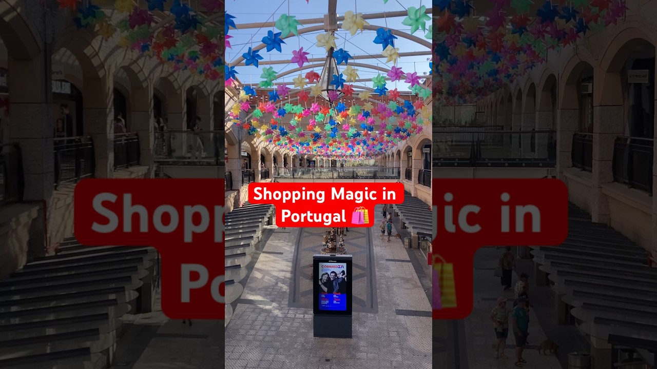 🌈 Colorful Umbrella & Pinwheel Ceiling – Shopping in Portugal 🛍️