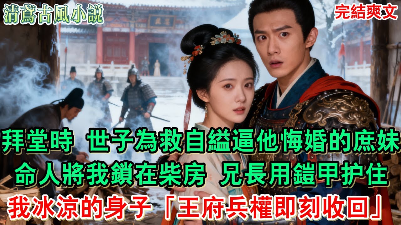 【完結爽文】拜堂時，世子為救自縊逼他悔婚的庶妹，命人將我鎖在柴房。兄長趕來用鎧甲护住我冰涼的身子：「小妹，哥接你回家，王府兵權即刻收回」#小說#追妻火葬場#愛情#古言小說 #逆袭 #爽文完結 #大女主