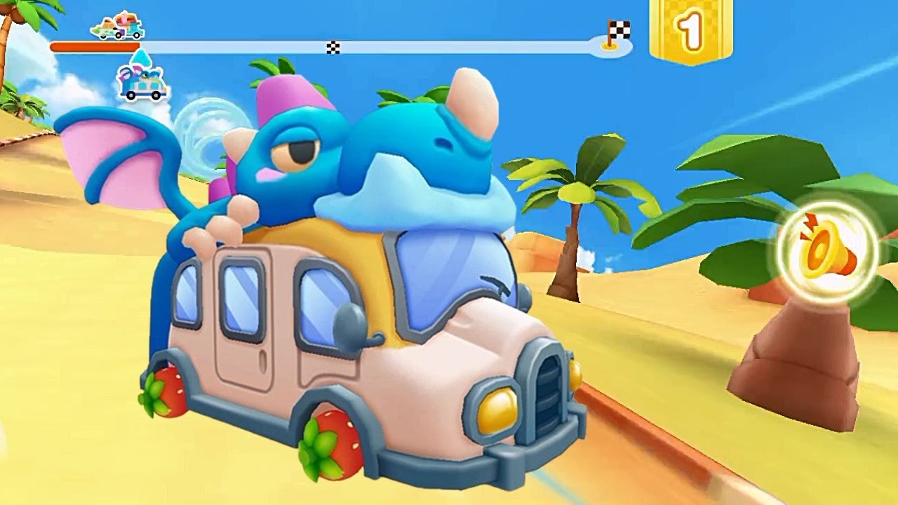 BabyBus Race Cars - Race 93 - Dragon School Bus with Strawberies Wheels - Baby Panda's School Bus