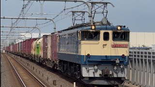 73レ 新A6118仕業　EF65-2085号機＋コキ20両越谷レイクタウン駅1番線通過！※牽引機桃→PF代走