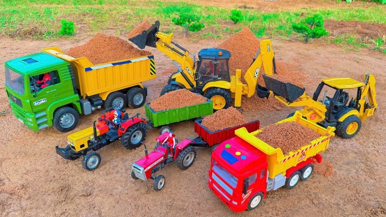 JCB 5CX fully loading mix sand Tata tipper truck | Mahindra Arjun novo 605Di | jcb tractor cartoon