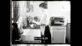 1950s Housewife Making Tea, Suburban Life, UK, 16mm