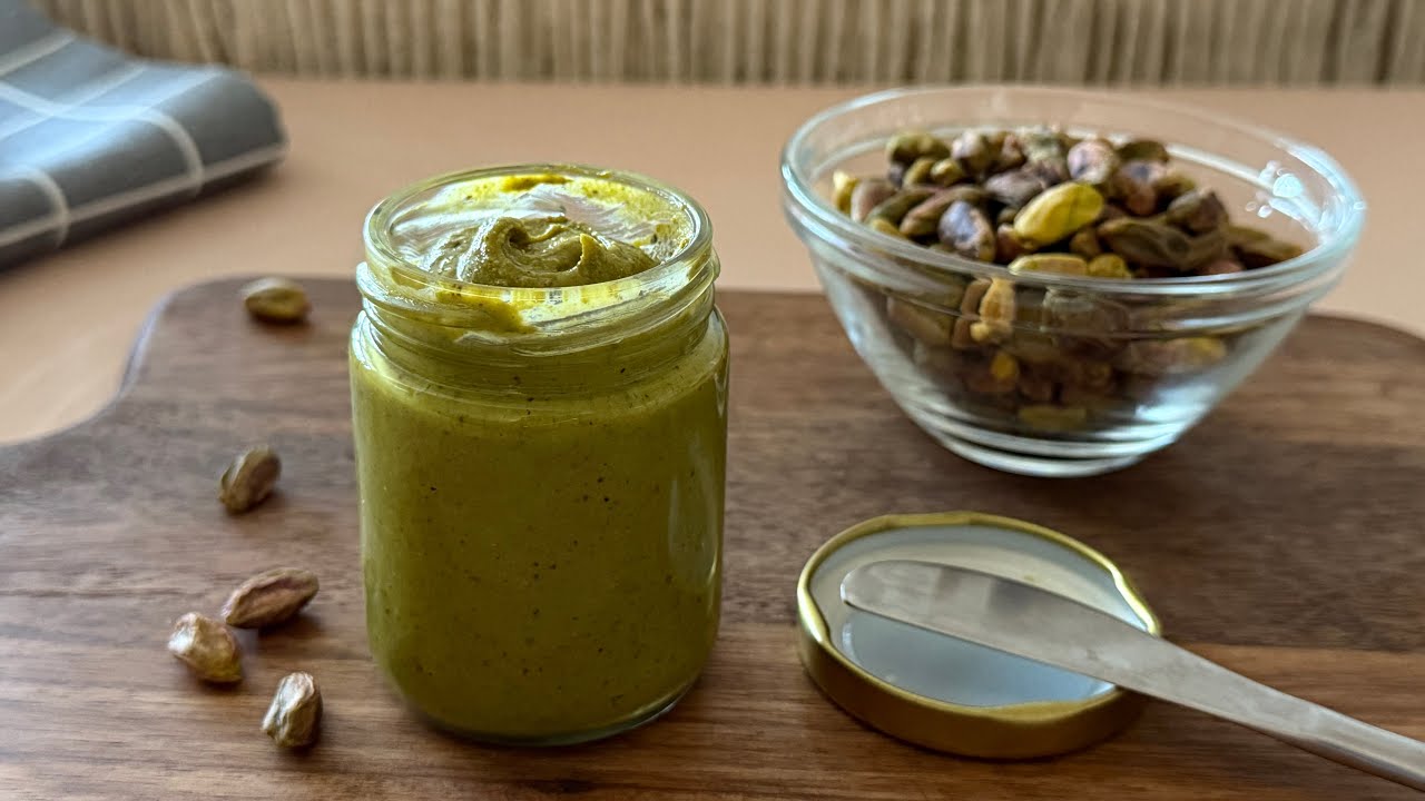 Homemade pistachio butter with simple ingredients