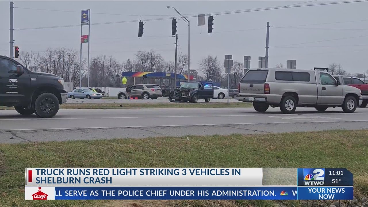 Truck runs red light striking 3 vehicles in Shelburn crash - YouTube