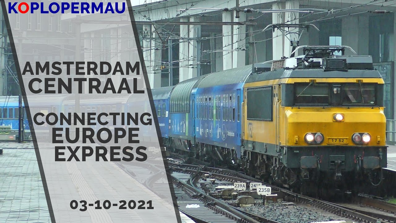 Connecting Europe Express en ander treinverkeer op station Amsterdam Centraal (3 oktober 2021)