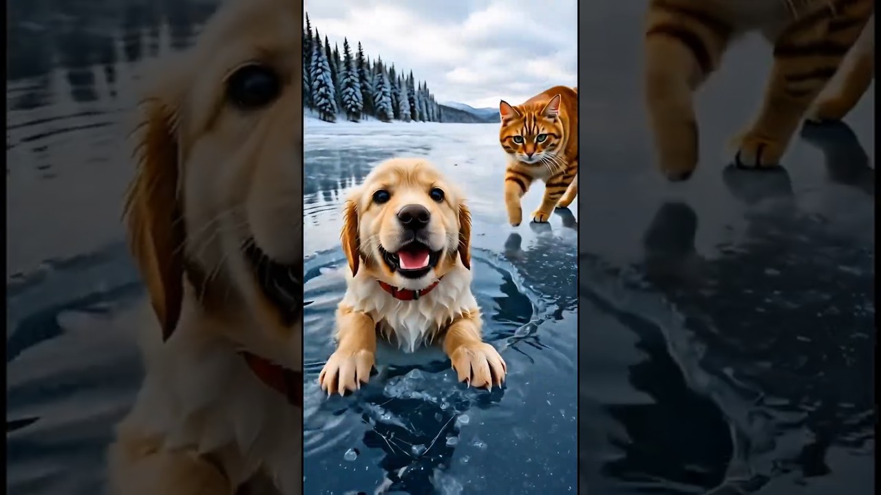 Hero Cat Pulls Puppy Out of Frozen Lake! 🐱❄️ 