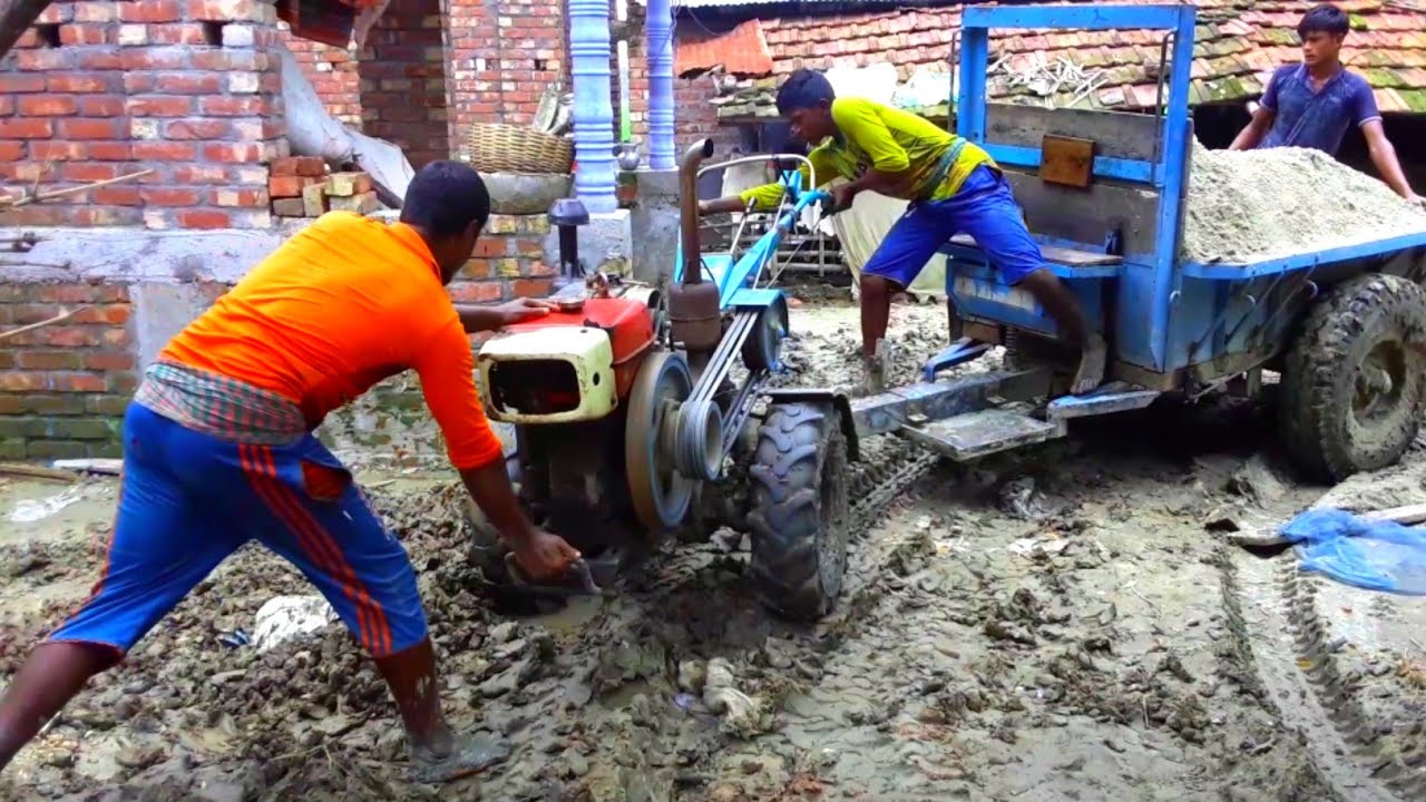 Tractor | Power Tiller trolley loaded performance ni village road.