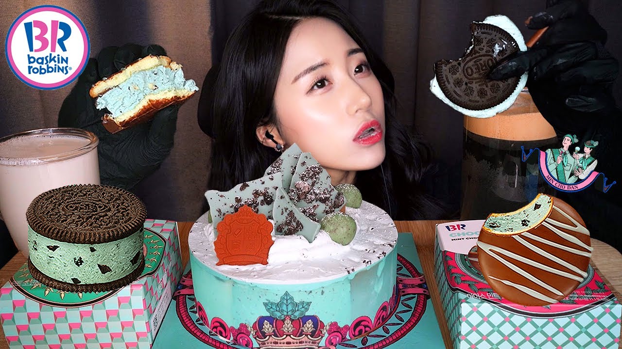 Баскин Роббинс Мятно-шоколадный торт-мороженое Десерт Мукбанг ASMR MukbangㅣCake Dessert